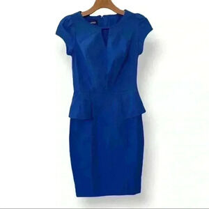 A. BYER Light Blue Capped Sleeves Peekaboo Neckline Peplum Dress Size 3
